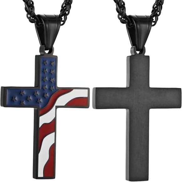 American Flag Patriotic Cross Pendant and Necklace - Picture 1 of 3